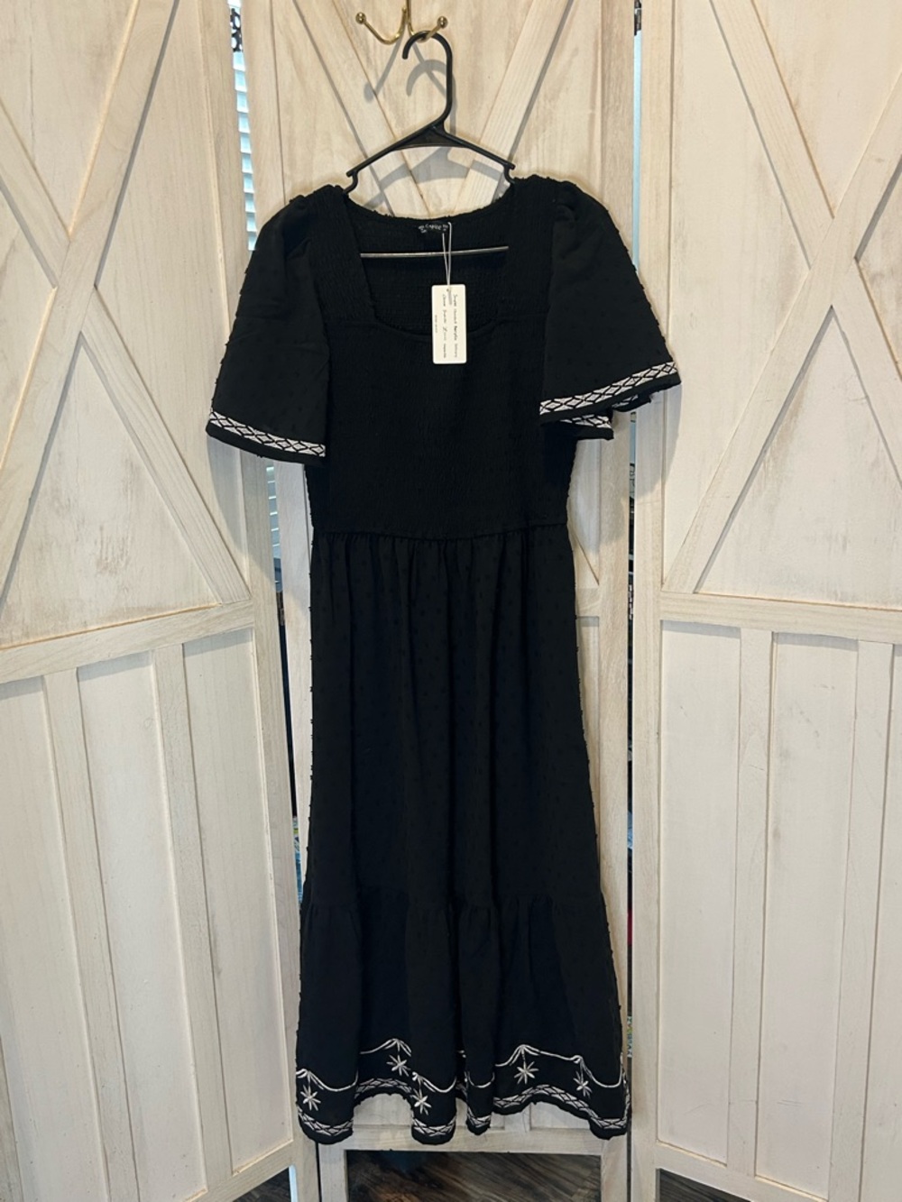 Black Embroidered Midi Dress - Women